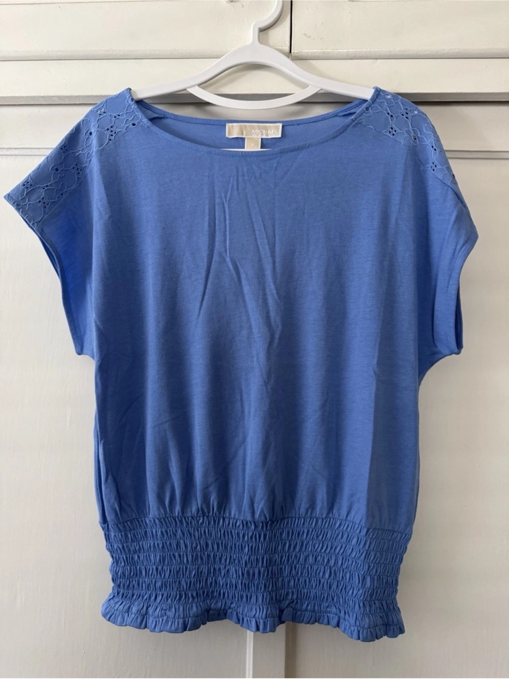 Michael Kors Periwinkle Short Sleeve Top with Lace Shoulders